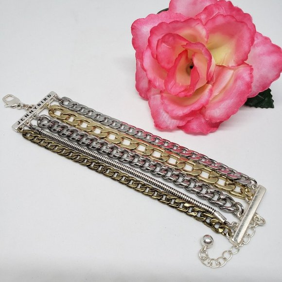 Jenny Bird Austin Cuff Mixed Metal Stacked Layered Chain Bracelet - Picture 2 of 12